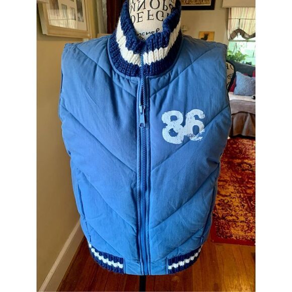 Victoria’s Secret Pink Vest Jacket Puffer Blue Logo Snowboard Down Feather - Picture 1 of 7